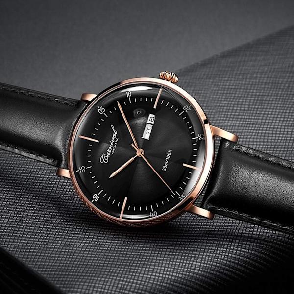 Lyxiga Klockmärken Automatisk Klocka Herr Läderarmband Casual Business Datumklocka