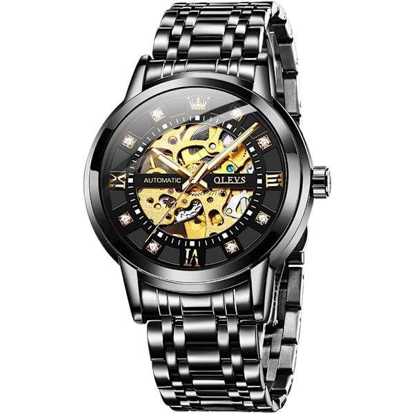 Automatisk herrklocka Skelett Diamant Lyx Mekanisk Självuppdragande Armbandsur Vattentät Luminous