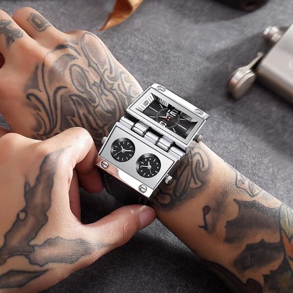 9525 Herrklocka Analog Svart Läderrem 3 Sub-urtavlor