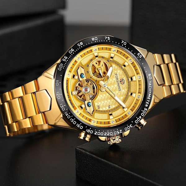 Herr Tourbillon Självuppdragande Mekanisk Oberoende Sekundvisare Automatisk Lyxig Rostfritt Stål Stor Urtavla Armbandsur