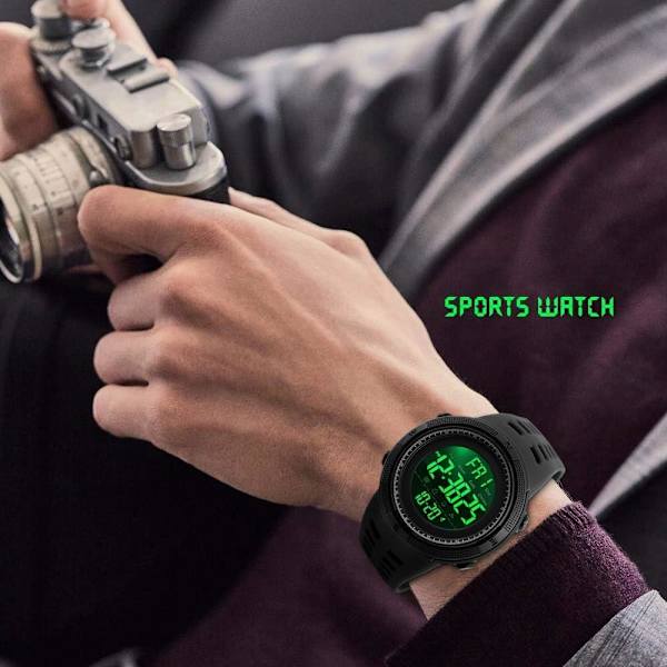 Digital sportklocka för män i plast, vattentät, stoppur, nedräkningsklocka för män