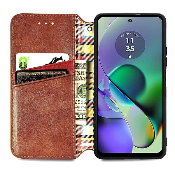 Diamantmönstrat läderplånboksfodral för Motorola Moto G54 5G