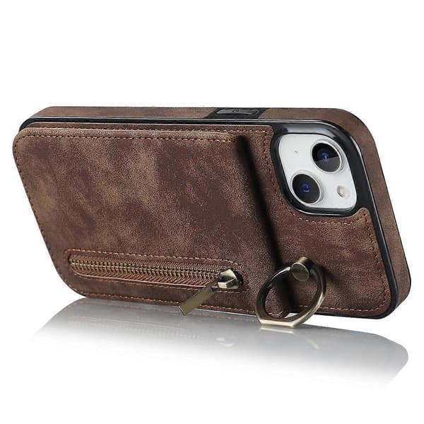 För iPhone 15 Plus Baksida RFID-blockerande Telefonfodral Plånbok Retro PU+TPU Ställfodral