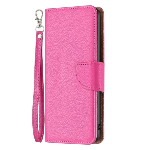 Til iPhone 16 Pro Lychee Tekstur Ensfarvet Læder Wallet Case Flip Cover