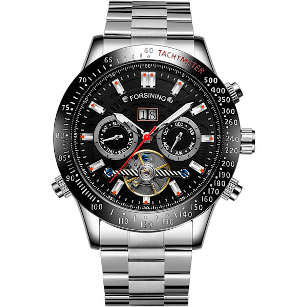Tourbillon Automatisk Mekanisk Självuppdragande Lyx Rostfritt Stål 44mm Stor Urtavla Herrklocka med Sub-urtavla