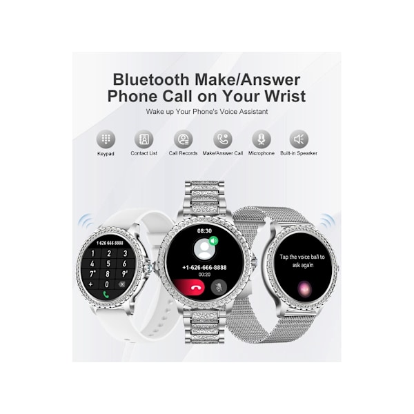 Smartklocka för kvinnor Bluetooth-samtal Fitnessklocka Dam 1,32 tum med blodtrycks-/syre-/pulsmätare stegräknare