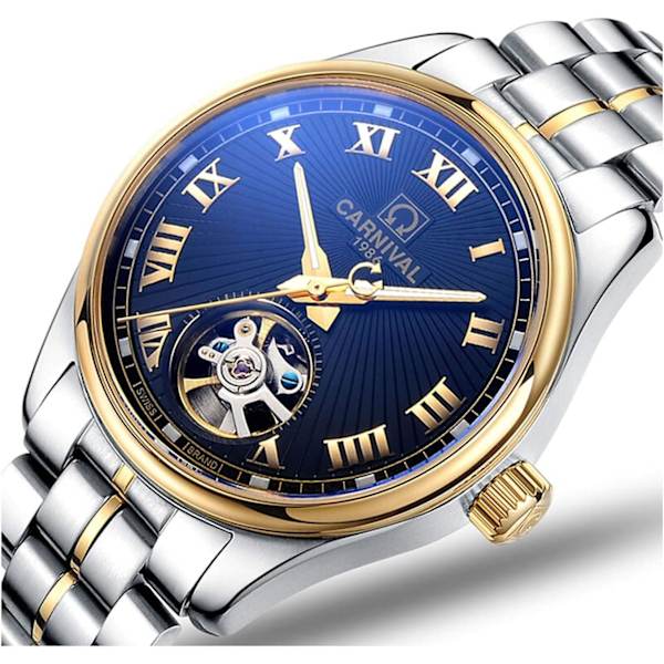 Automatisk klocka herr Skelettklocka Tourbillon Rostfritt stål Vattentät armbandsur