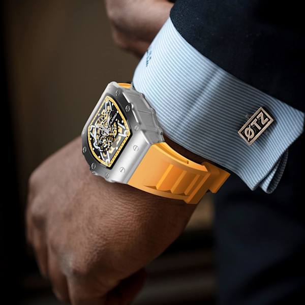 Herrklockor Automatisk Mekanisk Tonneau Lyx Sportklocka Silikonarmband Analog Display Vattentät Affärs Armbandsur för Män