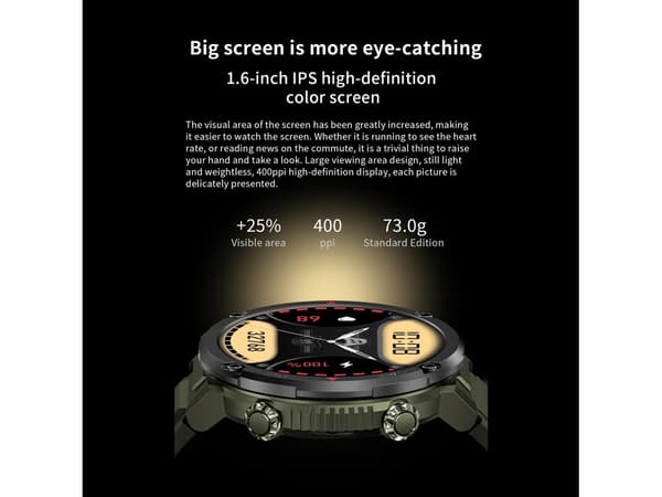 T30 Smartklokke Militær Bluetooth Anrop Svar/Ring for Android og iOS Grønn