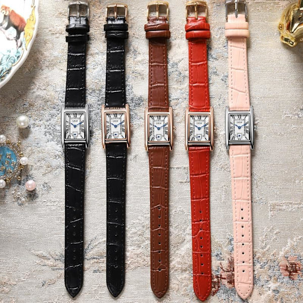 Dam Quartz Klocka Dam Elegant Fyrkantig Vardagsklänning Klocka med Läderrem Analog Quartz Dam Armbandsur