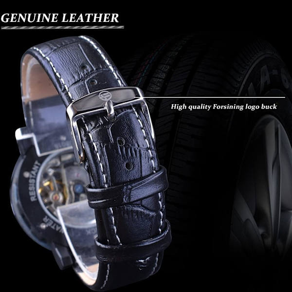 Herrklocka Mode Mekanisk Armbandsur Transparent Urtavla med Skelettdesign Läderarmband Automatisk Manuellt Uppdragbar Klocka