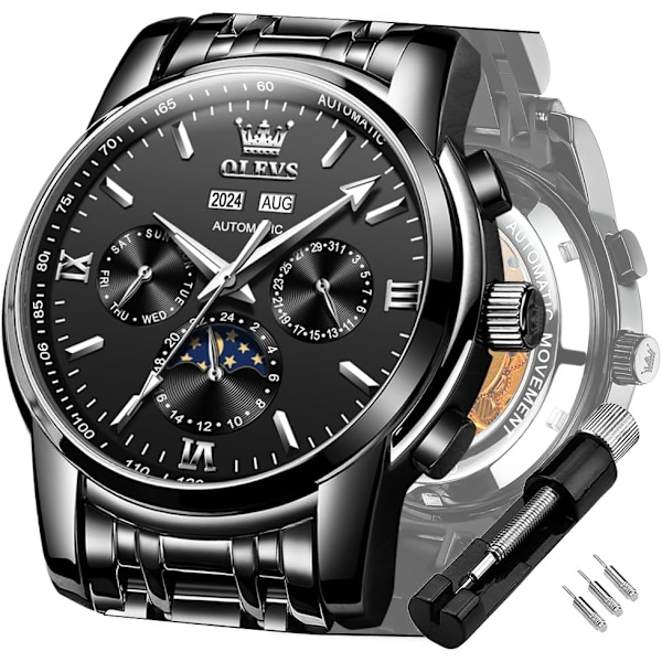 Herrklocka automatisk mekanisk Tourbillon självuppdragande lyx rostfritt stål vattentät lysande datum armbandsur