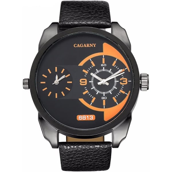 Minimalistisk herrklocka analog dubbel tid med läderarmband herrklocka