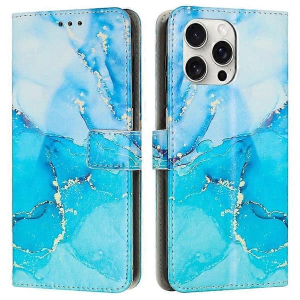 Stativfodral för iPhone 16 Pro Max, marmormönstrat PU-läder plånboksfodral med handledsrem