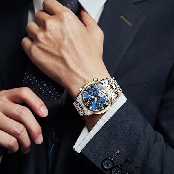 Automatiska mekaniska herrklockor med självuppdragning, Tourbillon, rostfritt stål, dubbel kalender, vattentät, självlysande armbandsur