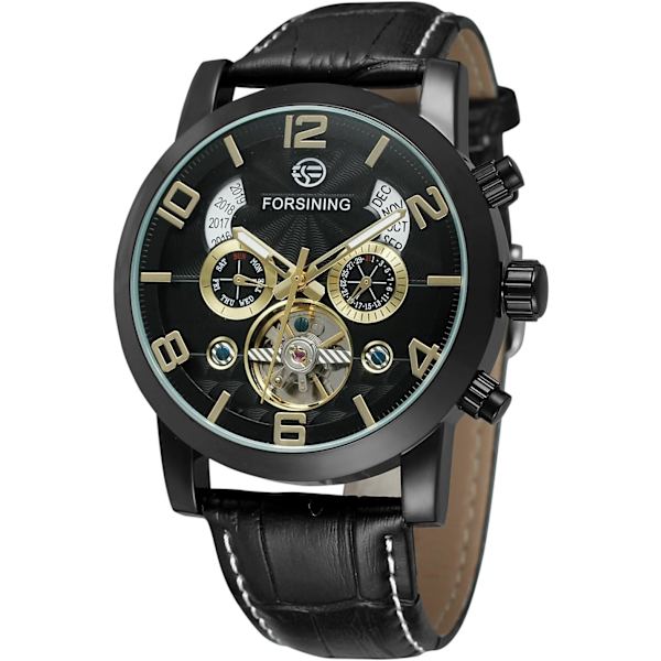 Unik design för män, lyxig automatisk tourbillonklocka i populär stil med läderarmband