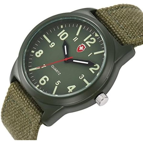 Mode Herr Canvas Armband Kvarts Självlysande Grön Militär Klocka Sport Armbandsur