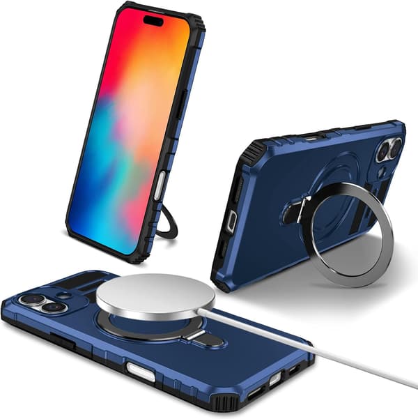 Telefondeksel - Apple iPhone 16 Plus - Støtsikker - Magnetisk holder - Blå Blue Apple iPhone 16 Plus