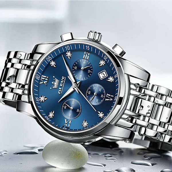 Multifunktionell Vattentät Luminous Chronograph Klocka för Män med Flera Urtavlor (Guld Silver)