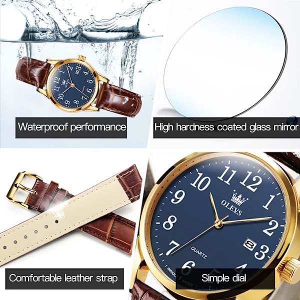 Dam Quartz Klocka med Läderarmband Vattentät (Blå)