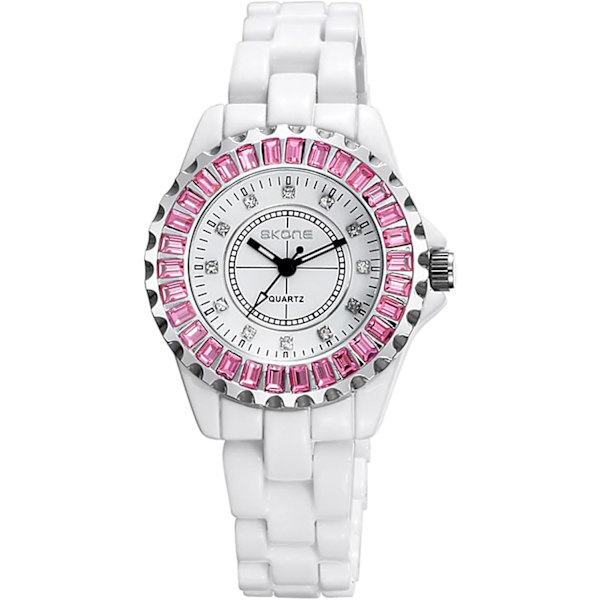 Lyxig Damarmbandsur Rhinestone Vit Keramisk Klocka Casual Dam Fin Klocka