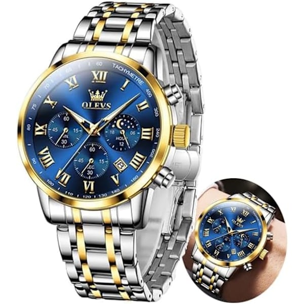 Herrklocka Analog Kvarts Rostfritt Stål Vattentät Luminous Datum Tvåfärgad Lyxig Casual Chronograph Klocka…
