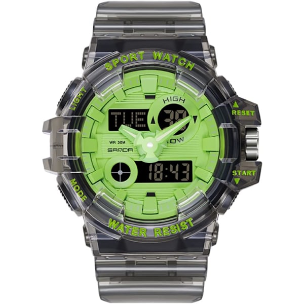Sanda Herr Dam Stor Urtavla Transparent Multifunktionell Digital Klocka Casual Dubbel Display 12H/24H Stoppur Kalender Unisex Armbandsur