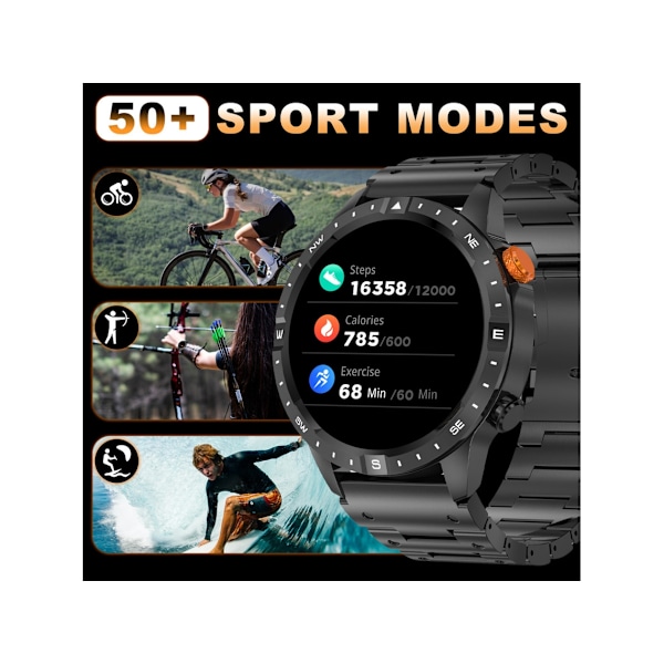 Smartwatch Ak57 1,43-tums högupplöst Amoled stor skärm stöder Bluetooth-samtal Svart