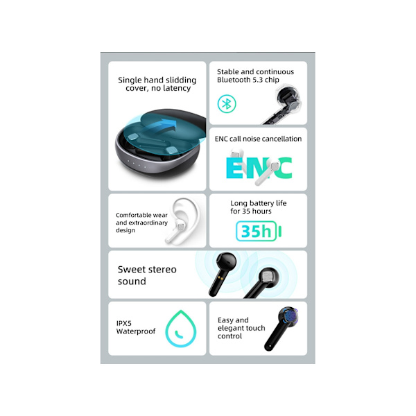 Brusreducerande Bluetooth-hörlurar för samtal, vita