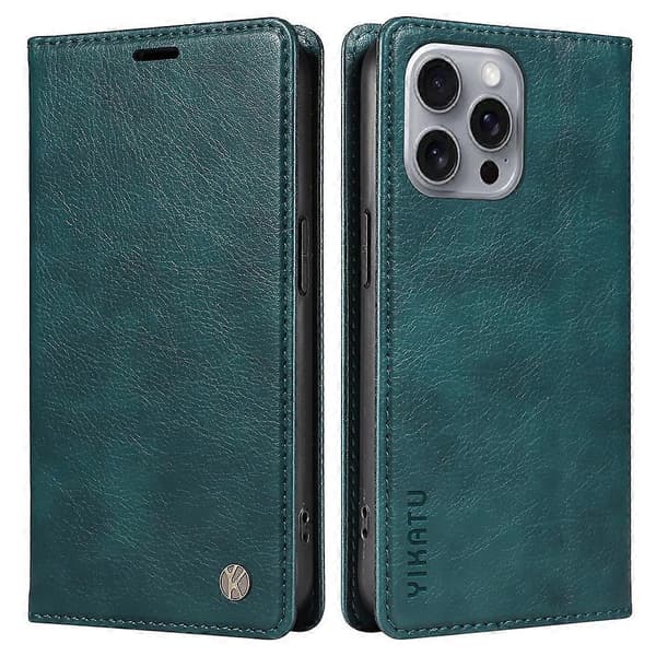 Plånboksfodral i läder med magnetlås för iPhone 16 Pro Max