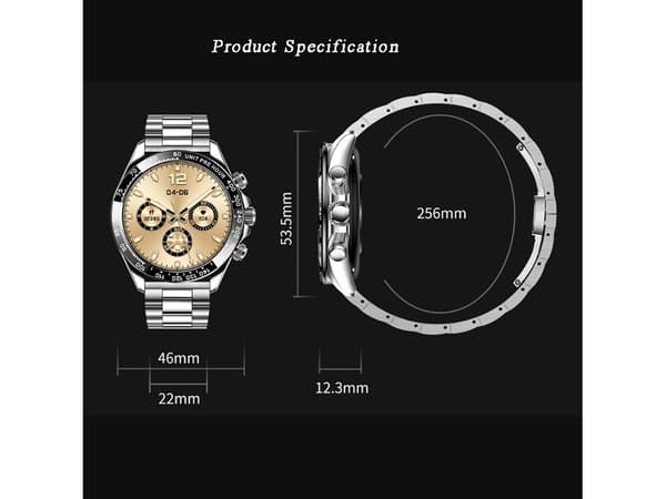 Smartwatch med Bluetooth-samtal, roterande knapp, pulsmätning och blodtrycksmätning, Guld