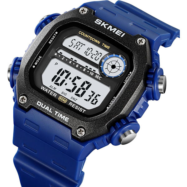 Multifunktionell LED Digital Klocka Utomhus Sport Herrklockor Alarm Datum Armbandsur för Män 5Bar Vattentät Stoppur