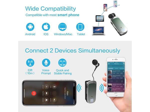 Clip-on Stereo Bluetooth-hörlurar med brusreducering, grön