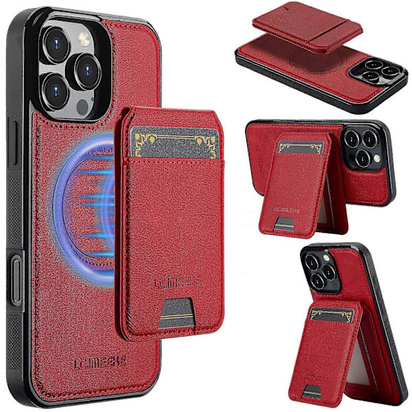Avtagbart magnetiskt fodral med kortfack i läder+TPU för iPhone 16 Pro Max