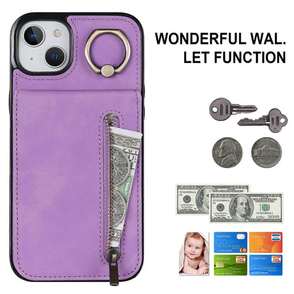 För iPhone 15 Plus Baksida RFID-blockerande Telefonfodral Plånbok Retro PU+TPU Ställfodral
