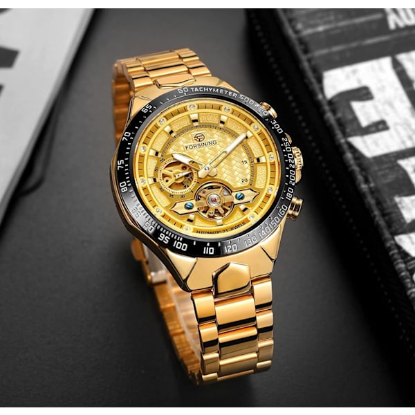 Herr Tourbillon Självuppdragande Mekanisk Oberoende Sekundvisare Automatisk Lyxig Rostfritt Stål Stor Urtavla Armbandsur