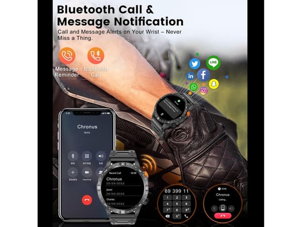 Smartwatch Ak57 1,43-tums högupplöst Amoled stor skärm stöder Bluetooth-samtal Svart
