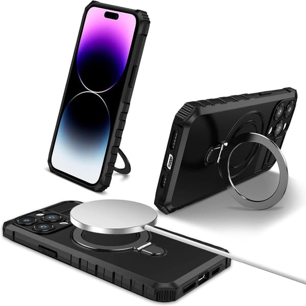 Telefoncover - iPhone 15/14 Pro Max - Stødsikkert - Magnetisk holder - Sort Black iPhone 15 Pro Max/iPhone 14 Pro Max