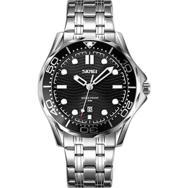 Business Casual Herrklockor Roterbara Självlysande Visare Analog Kvarts Armbandsur Rostfritt Stål Silikonarmband Klocka för Män