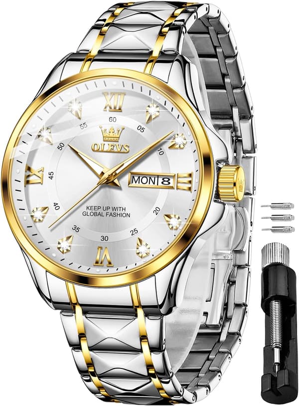 Herre quartz ure, luksus diamant og guld armbåndsure.