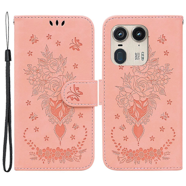 För Motorola Edge 50 Ultra 5G/ Moto X50 Ultra 5G PU Läder Plånboksfodral Fjäril Blommönster Telefonskal