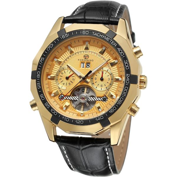 Herrklocka Självuppdragande Original Automatisk Tourbillion Kalender Läderarmband FSG340M3T7