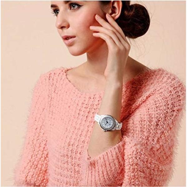 Lyxig Damarmbandsur Rhinestone Vit Keramisk Klocka Casual Dam Fin Klocka