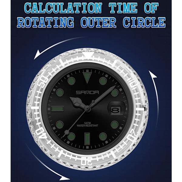 Sportklockor för utomhusbruk Unisex Silikonklocka Casual Roterande Boett Lysande Datum Armbandsur Vattentät Analog Display