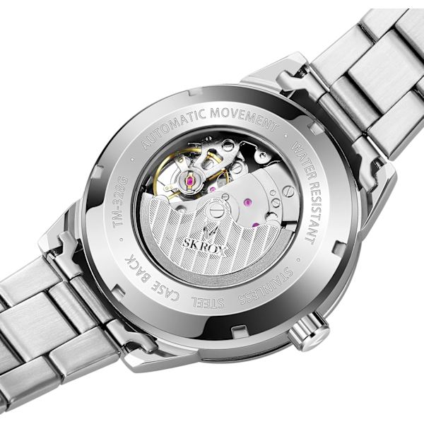 Mekaniska Tourbillonklockor för män, automatisk klocka med självuppdrag och armband i rostfritt stål