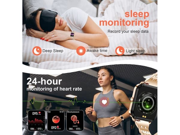 Smartwatch 1,57 tum Stegräknare Damklocka HD Full Touch Screen Android/Ios Guld