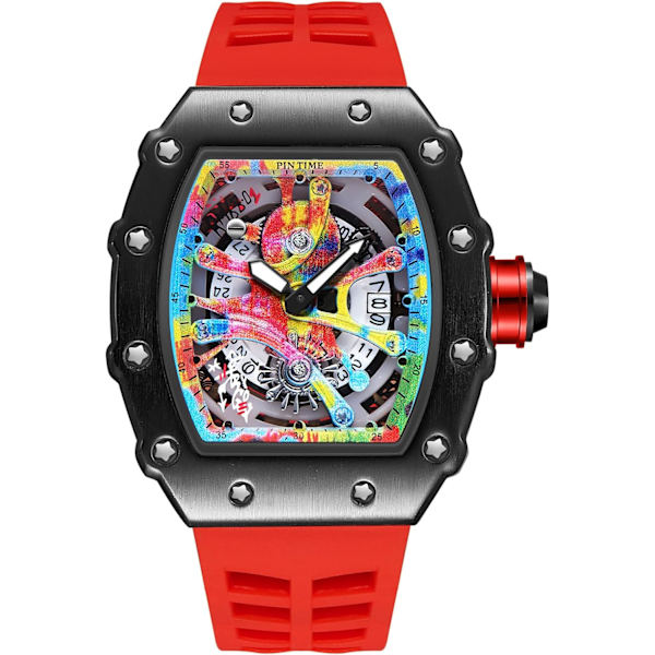 Herrklocka Tonneau Lysande Visare Silikonarmband Graffiti Urtavla Analog Display Kalender Kvarts Vattentät Kreativ Lyxig Armbandsur för Män