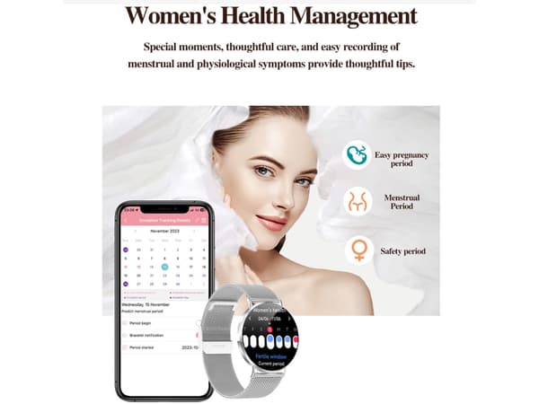 Smartklokke med Bluetooth-samtale, stemmeassistent, musikkavspilling, pulsmåling, blodtrykksmåling og flere M