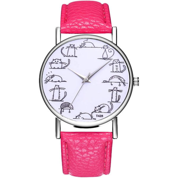 Ny Design Lat Katt Tecknad Tryckt Läderband Analog Legering Kvarts Armbandsur