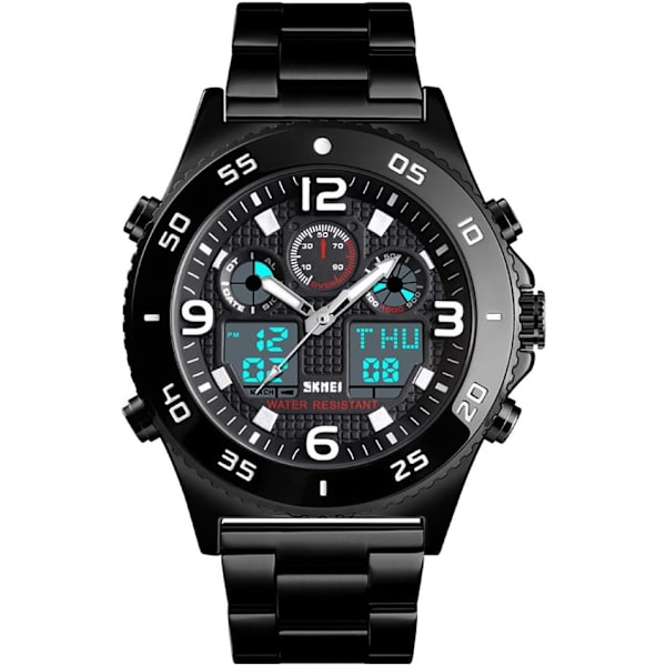 Affärs Klocka Herr Armbandsur Quartz Dubbel Display Klocka Casual 3 Tids Vattentät Stoppur